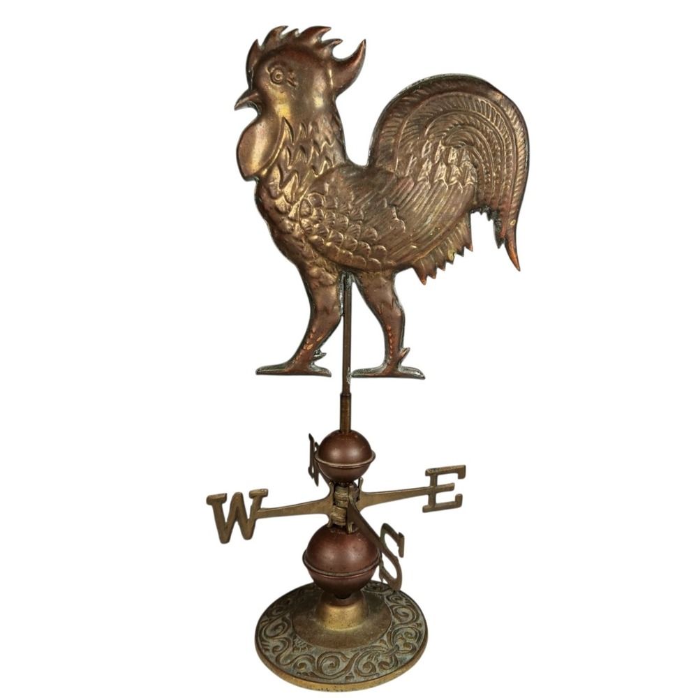 Vintage Rooster Tabletop Weather Vane Brass Finish Made in Taiwan 14"